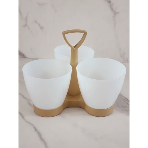 Tupperware Condiment Snack Caddy #757-3 Almond Base 6 3/4" Made in USA Vintage - Picture 1 of 14